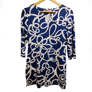 Barbara Gerwit Womens 3/4 Sleeve Y Neck Sheath Dress Blue white Vintage Resort